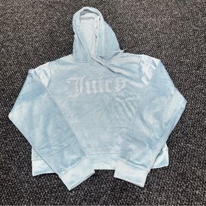 Juicy Couture Velour Hoodie Blue Rhinestone Logo XL Y2K